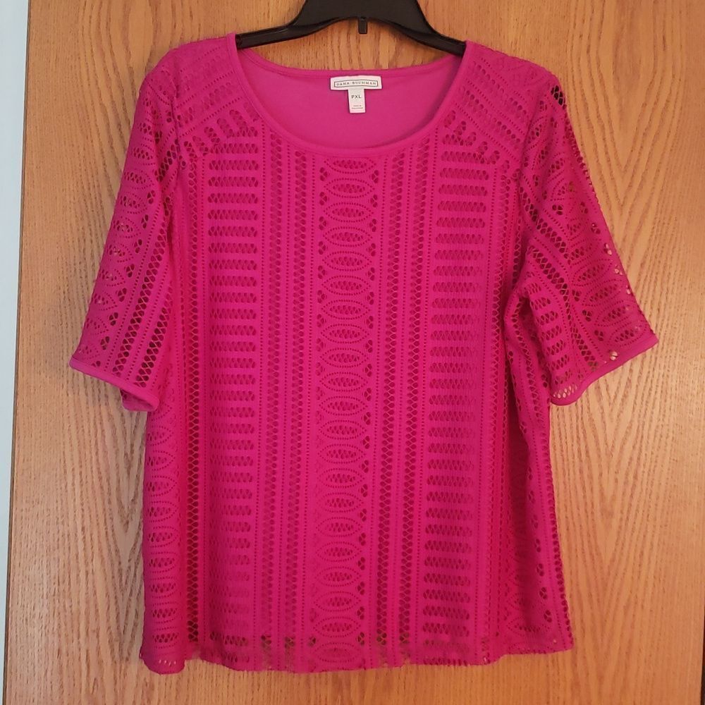 NWOT Bright Pink Dana Buchman 2 Layer Cutout Design Top Sz PXL